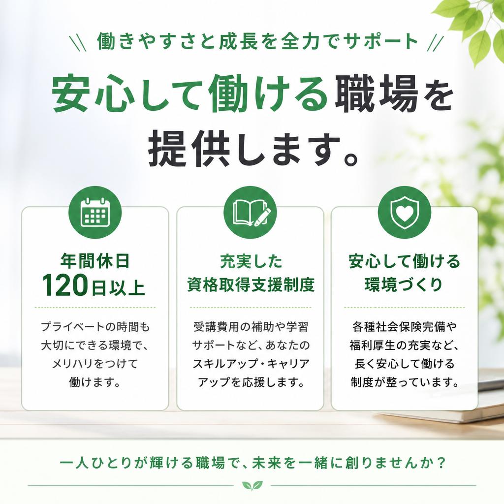 充実した福利厚生と働きやすさ