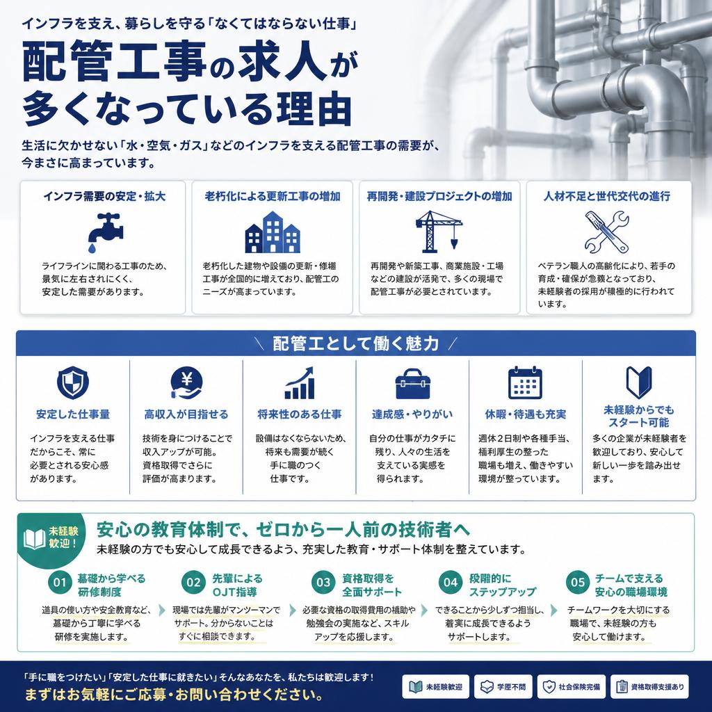 配管工事求人の魅力と職場環境